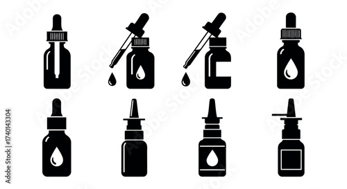 Collection of Dropper Bottles and Nasal Sprays in Silhouette spray bottle