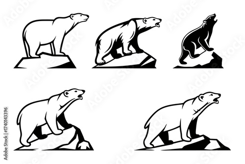 Arctic polar bear scene and icons set
