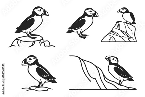Minimalist atlantic puffin icon set
