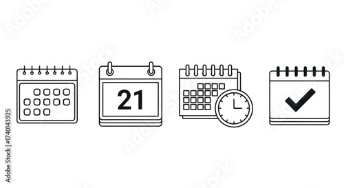 Four Calendar Icons Showing Different Stages Of Planning And Completion date month