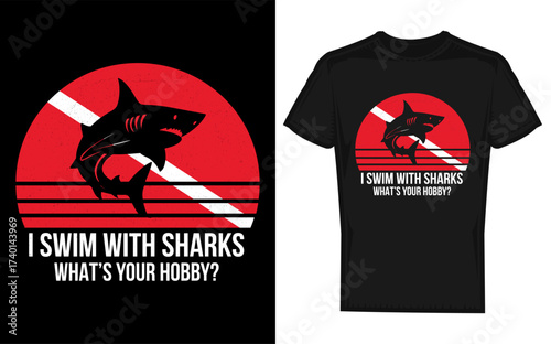 Vintage scuba diver silhouette with shark and ocean elements perfect for gifts and dive enthusiasts