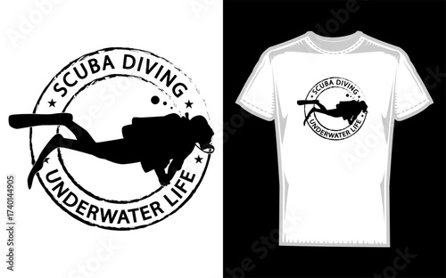 Dynamic silhouette of a scuba diver exploring the underwater world showcasing essential diving equipment and gear for an adventurous aquatic exploration silhouette
