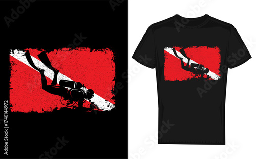 Vintage scuba diving flag silhouette with retro divers gift design