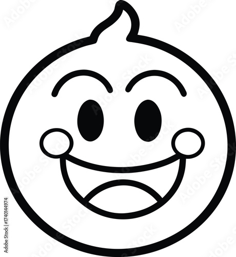 Cute Flushed Face Emoji Design with Adorable Blushing Expression Line Art Vector illustration
