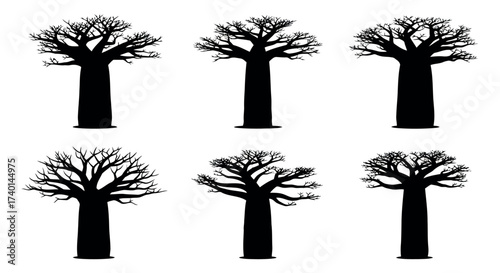 Silhouettes of Baobab Trees in Different Poses africa savanna