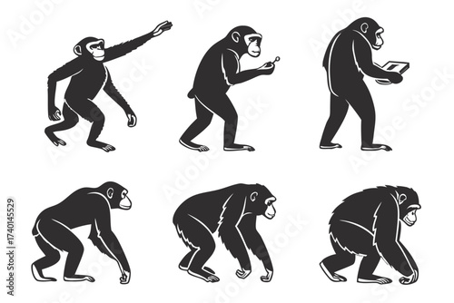 Minimalist cartoon chimpanzee icon set