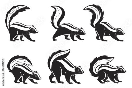 Minimalist cartoon skunk icon set