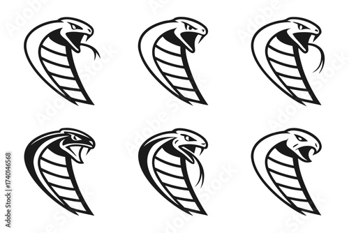 Minimalist cobra snake icon set with bold colors