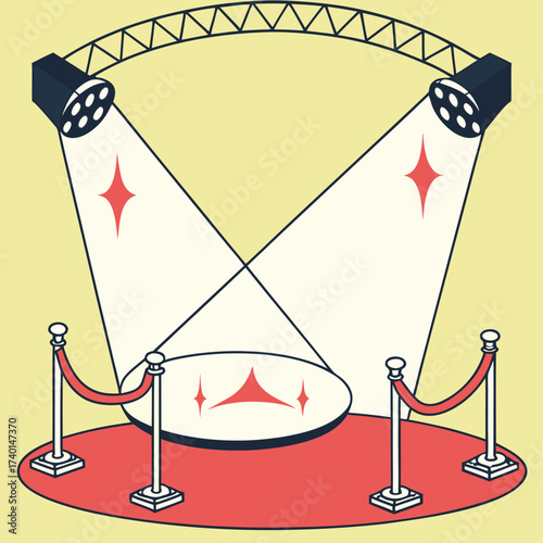 Vintage Studio Spotlights Illustration on Yellow Background