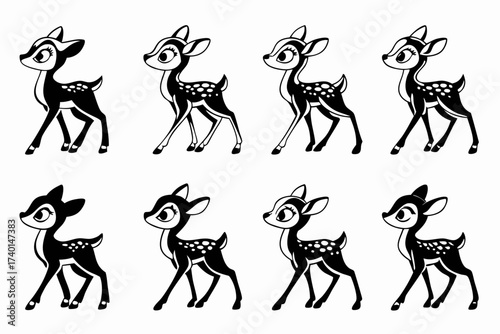 Cute fawn standing minimalist icon set