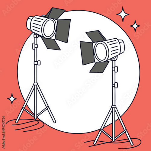 Vintage Studio Spotlights Illustration on Yellow Background