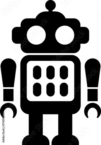 Retro robot icon in flat style vector of vintage androids, droids, bots, cyborgs, mechanical machines and humanoid robots.