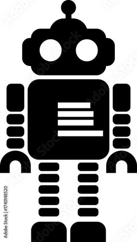 Retro robot icon in flat style vector of vintage androids, droids, bots, cyborgs, mechanical machines and humanoid robots.