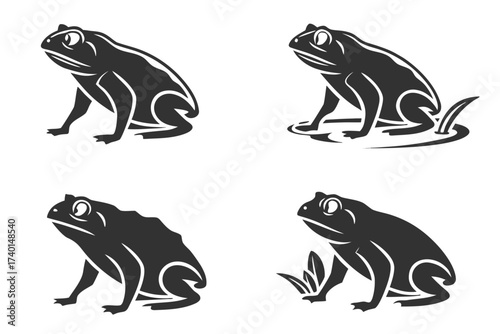 Minimalist desert toad icons set in black and yellow