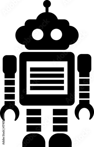 Retro robot icon in flat style vector of vintage androids, droids, bots, cyborgs, mechanical machines and humanoid robots.