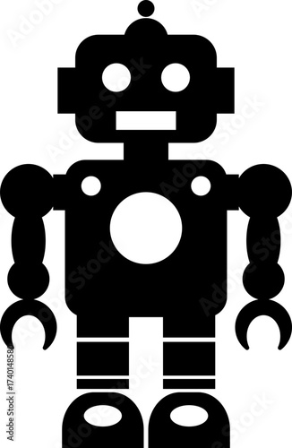 Retro robot icon in flat style vector of vintage androids, droids, bots, cyborgs, mechanical machines and humanoid robots.