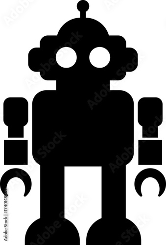Retro robot icon in flat style vector of vintage androids, droids, bots, cyborgs, mechanical machines and humanoid robots.