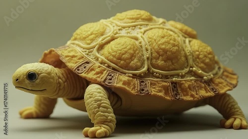 Cute Turtle with Textured Golden Bread-Like Shell