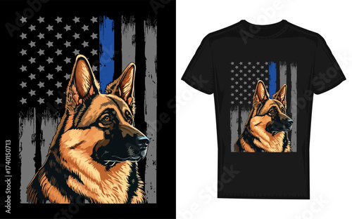 Thin blue line k 9 german shepherd police dog silhouette isolated on transparent background