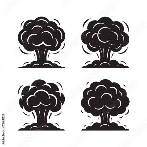 Explosion Cloud Silhouettes A Vector Graphic Set Representing Powerful Impact and Energy