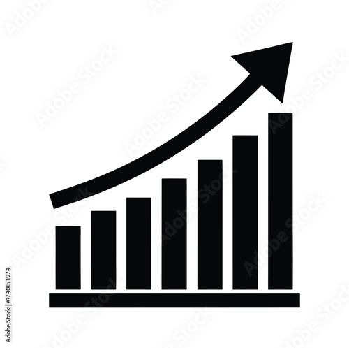 Upward Trend Silhouette Illustration of a Rising Bar Graph with Arrow, Business Growth