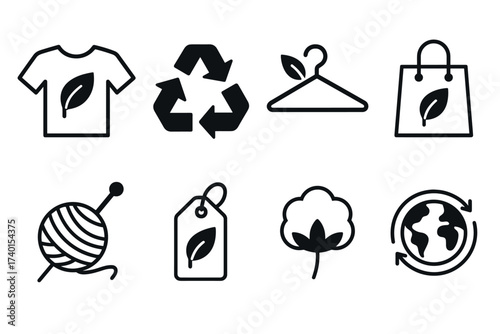 Sustainable fashion and slow fashion icon set. Vector symbols of ethical and eco-friendly clothing