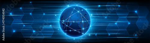 Concept of global network connection. World map. Modern internet network connection technology. High speed internet or fast wireless data transmission.	