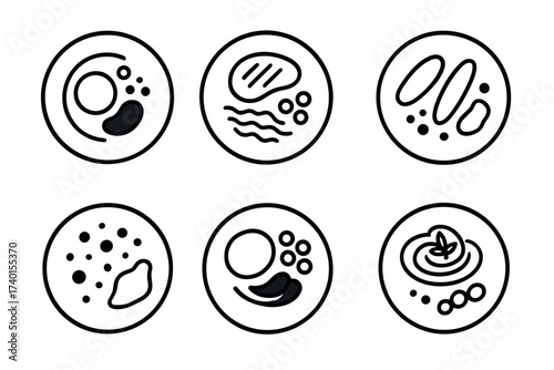 Plated food and fine dining icon set. Vector line art symbols of gourmet dishes