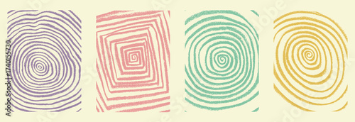 Abstract Retro Style Groovy Circle Backgrounds Crayon Chalk Drawing Doodle Vector Set