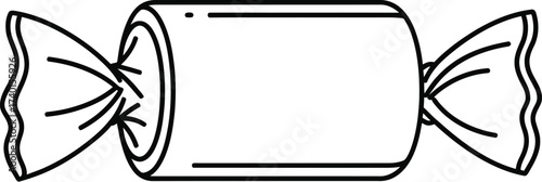 Simple line drawing of a wrapped candy on white background