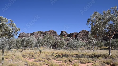 The Purnululu National Park, World Heritage Site in the kimberley region of Western Australia, a popular travel destination famous for its layered rock formations, of the Bungle Bungle Range.