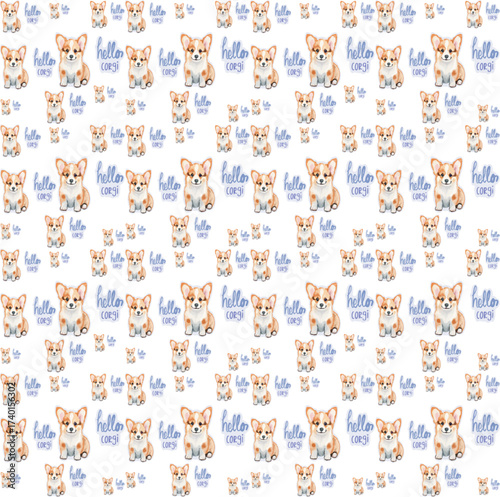 seamless pattern with corgi dogs