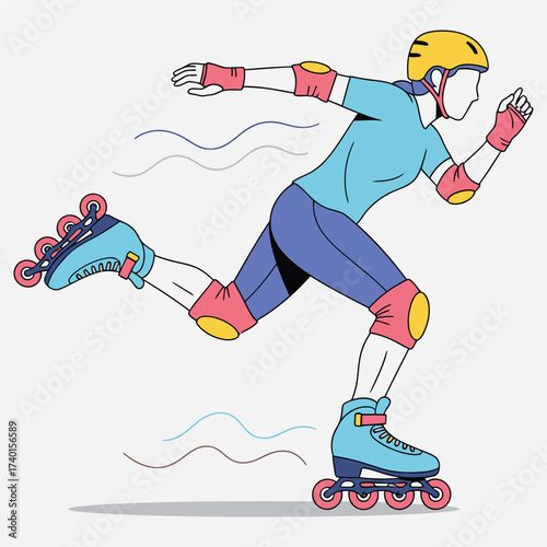 Roller Skating Illustration Dynamic Vector Art of a Person Inline Skating with Protective Gear