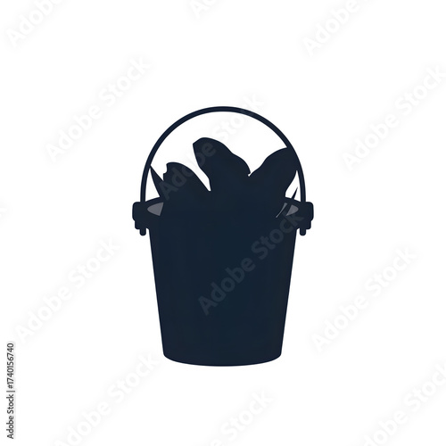 Flat Silhouette Bucket with Fish Graphic