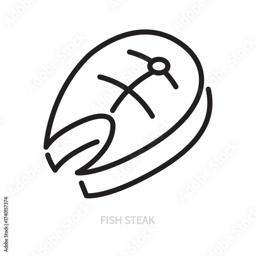 Fish steak line icon, symbol. Food concept. Isolated on a white background. Editable stroke. Flat design. Vector illustration.