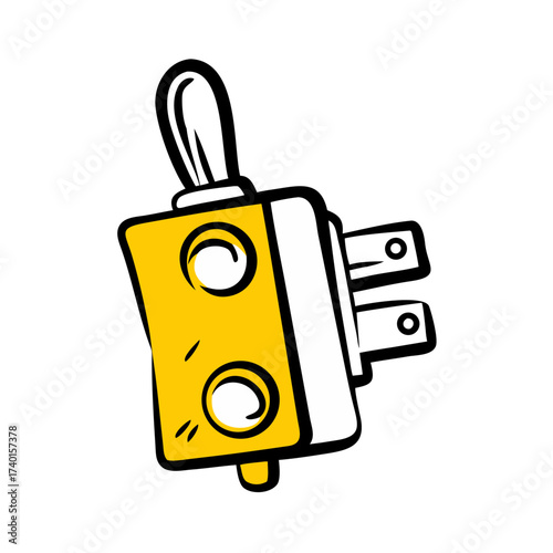 Cartoon-style circuit breaker switch with toggle lever in yellow  
