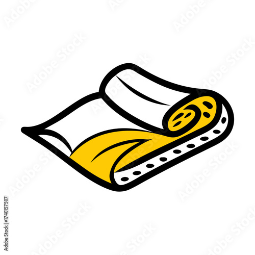 Cooling mat with yellow design in rolled-up position  