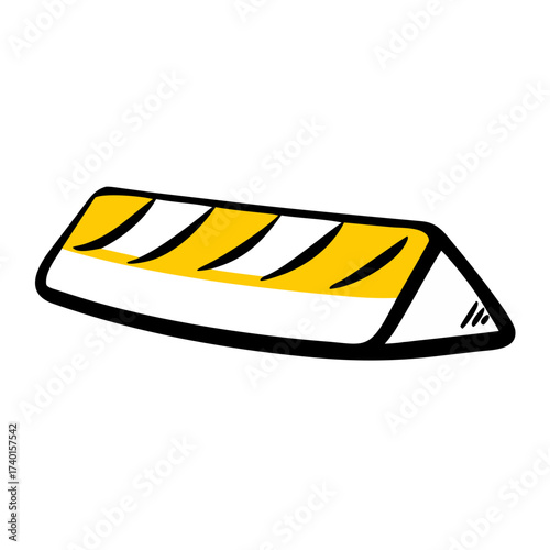 Curb ramp plate with yellow and white stripes for accessibility  