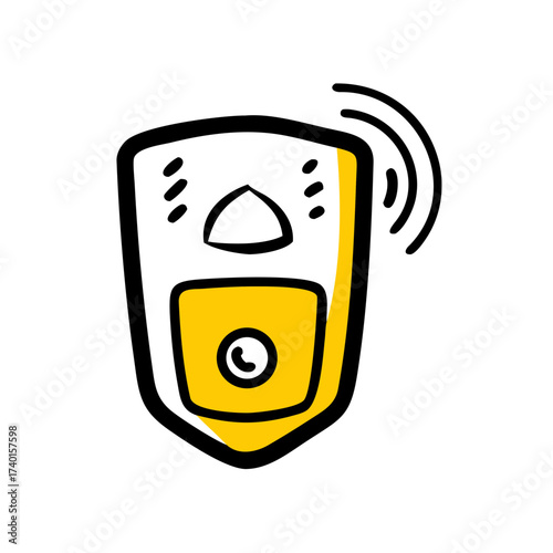 Doorbell camera shield illustration with sound wave icon  