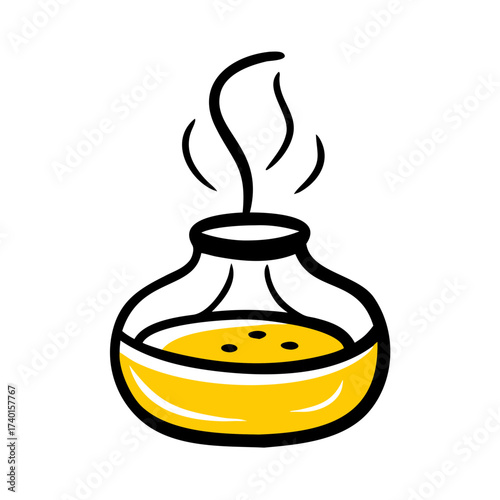 Essential oil diffuser emitting aromatic steam with yellow liquid  