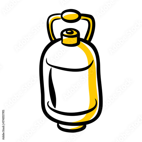 Gas cylinder with protective valve in yellow and black design  