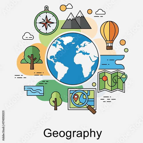 Geography and Travel Essentials A World of Discovery with Maps, Mountains, and Hot Air Balloons