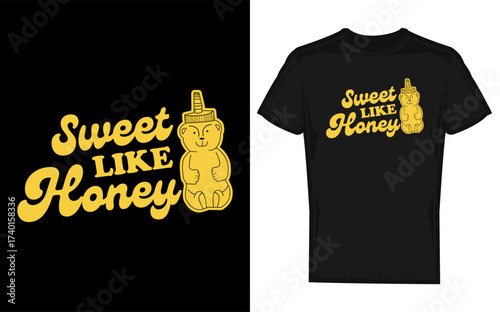 Cute honey bear camping graphic with sweet like honey text women s novelty tee design silhouette
