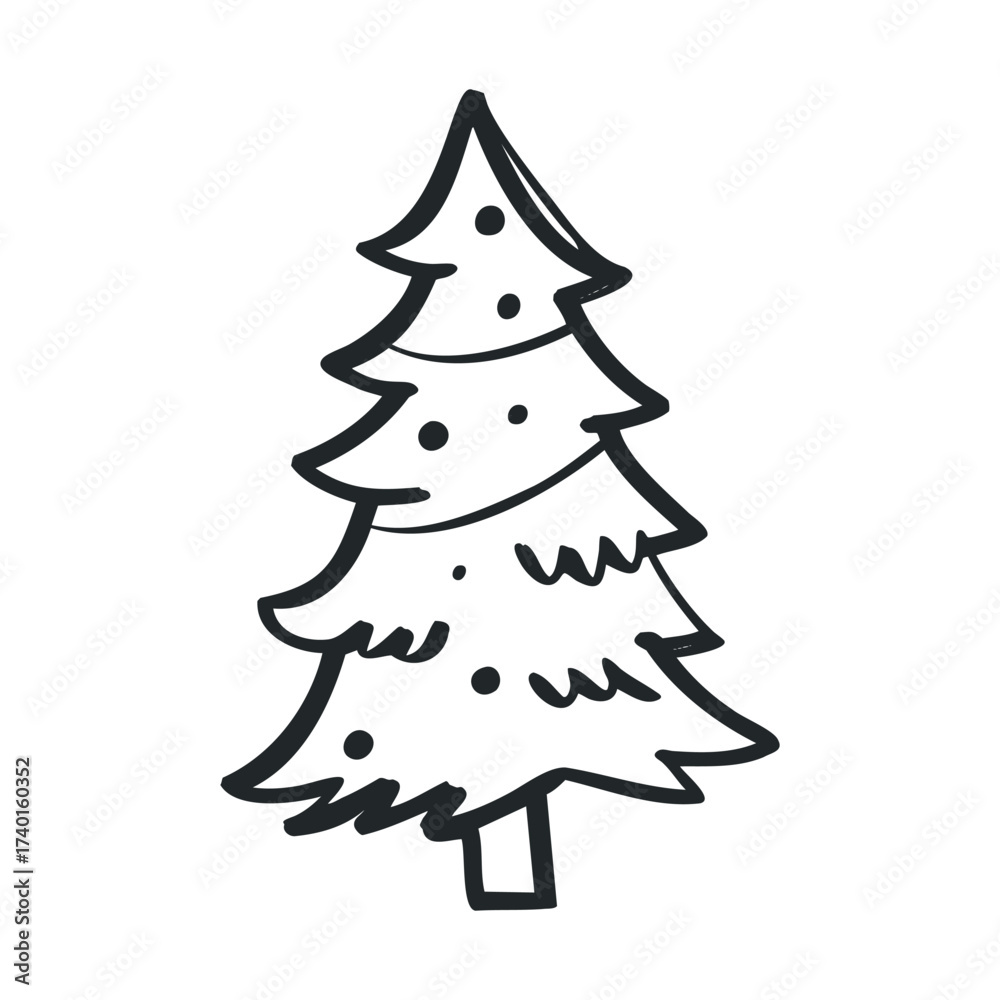 Fototapeta premium Hand-drawn christmas tree with simple decorations on white background