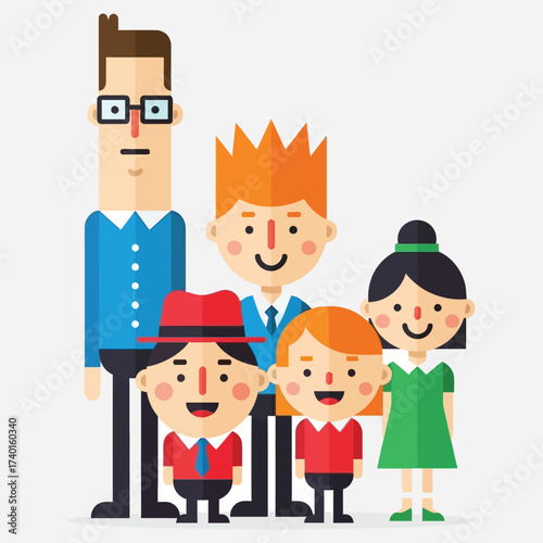Happy Family Illustration Vector Group Portrait with Cheerful Characters