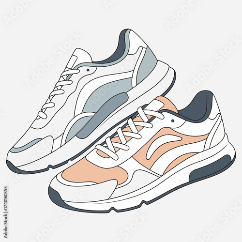 Vector illustration of modern chunky sneakers for a casual fashion and active lifestyle. A concept for comfortable everyday footwear design