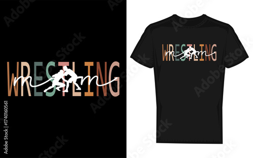 Dynamic silhouette of a proud mom cheering for her wrestler showcasing support and athletic spirit in a bold graphic design