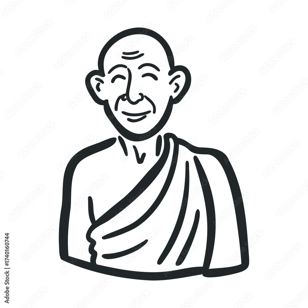 Obraz premium Elderly asian male in traditional robe illustration with smiling expression