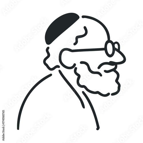 Sketch of elderly caucasian male with glasses and traditional cap