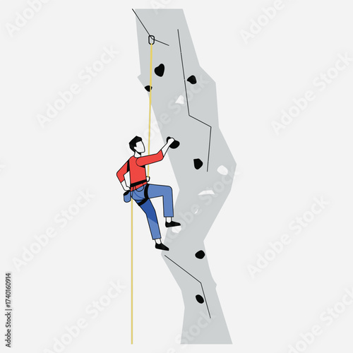 A man in safety gear actively rock climbing on an indoor wall, illustrating concepts of challenge, strength, and personal achievement